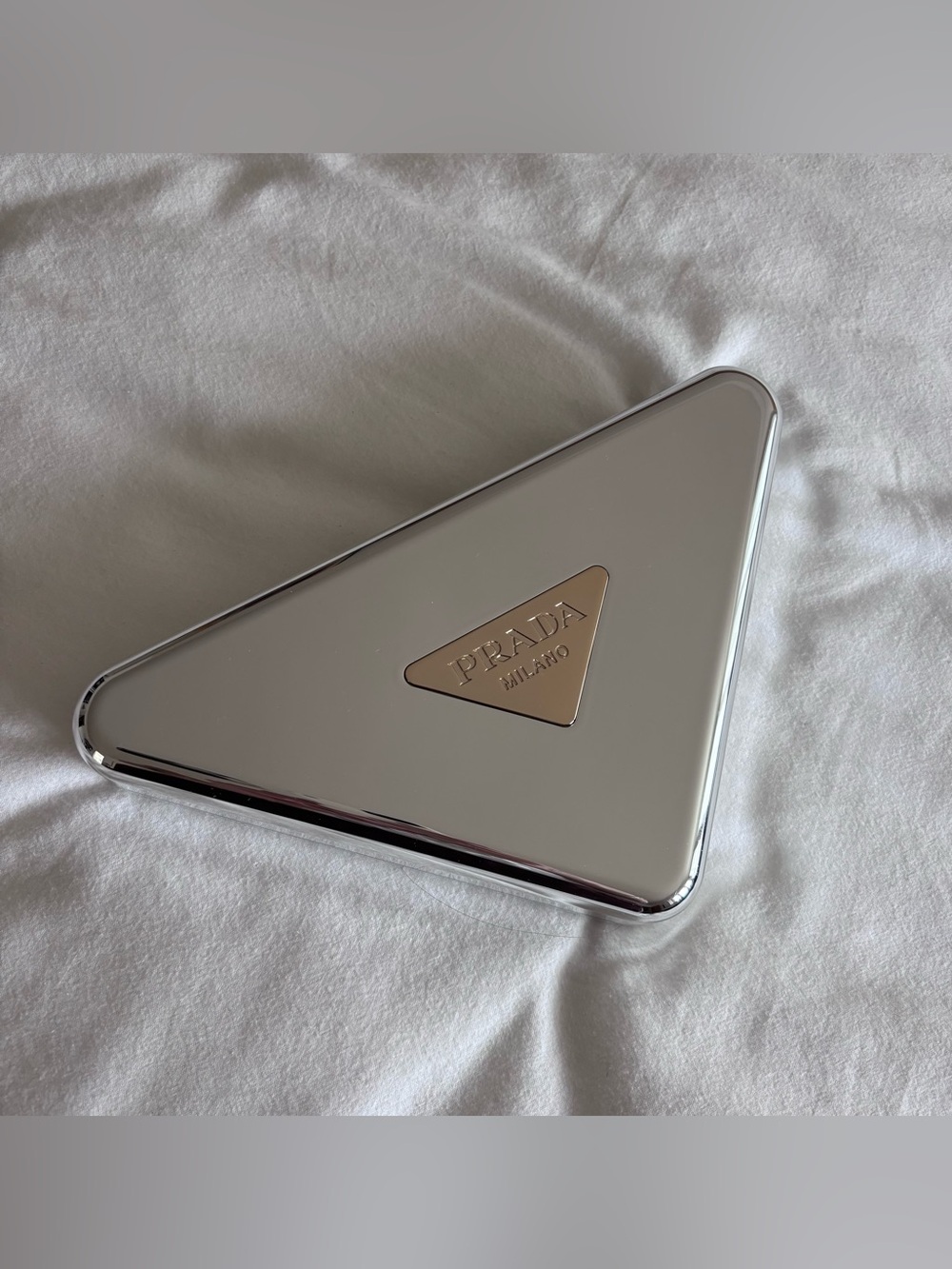 Prada Silver Triangular Logo Accessory Case